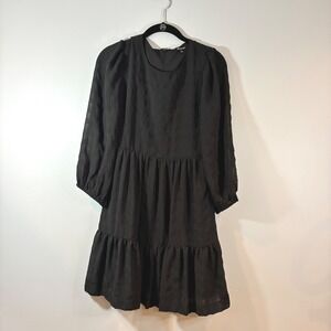 Madewell Dress Womens 0 Black Puff Sleeve Ruffle Hem Mini Tiered Woven Plaid